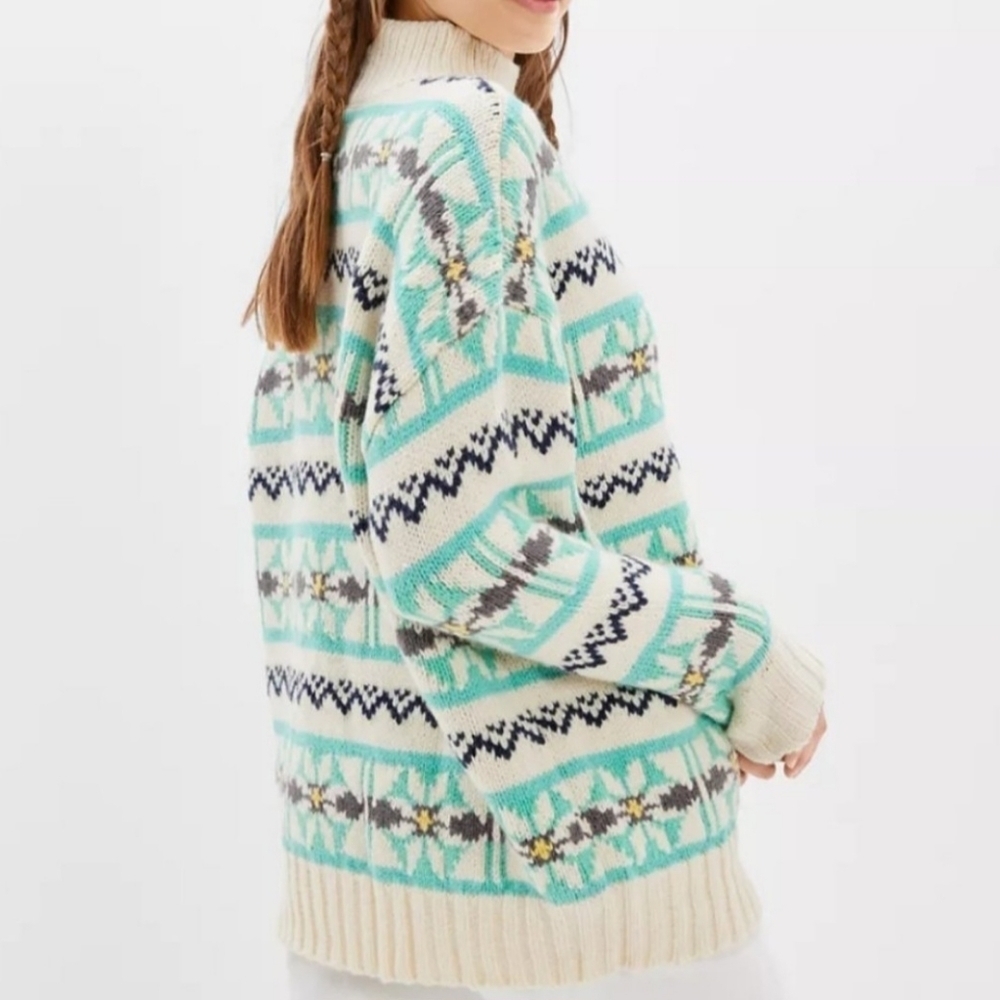 American Eagle Oversized Fairisle Mock Neck Sweater NWT